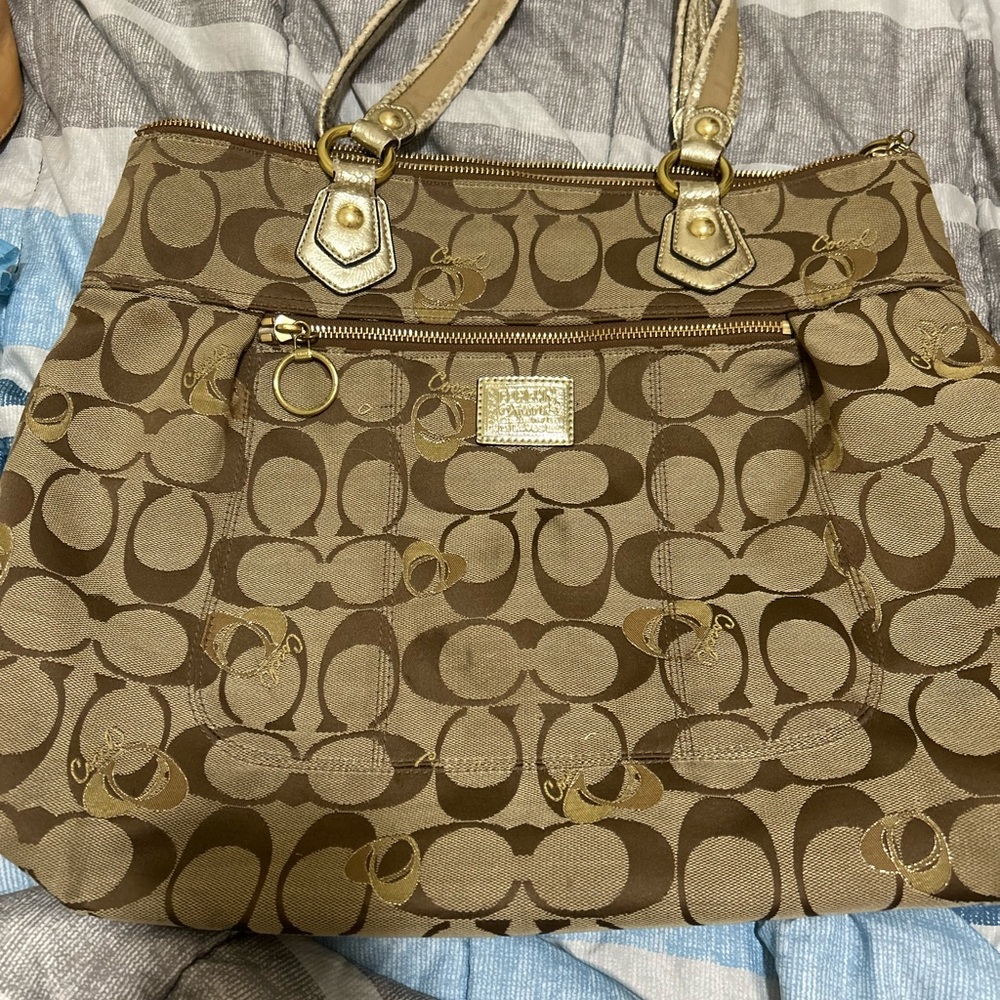 Coach Tan and Brown Signature Canvas Tote